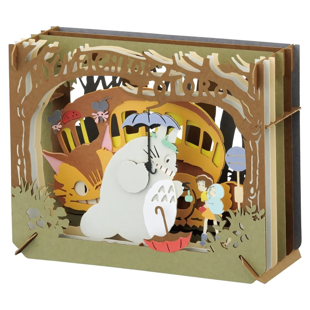 Totoro Pop-up-Buch mit Waldszene, Totoro mit Regenschirm, Katzenbus und Kindern