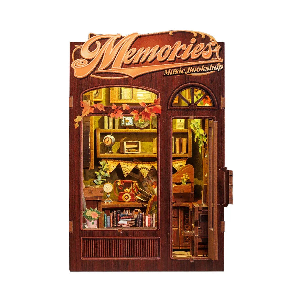 Miniatur-Buchhandlung mit dem Schild Memories Music Bookshop