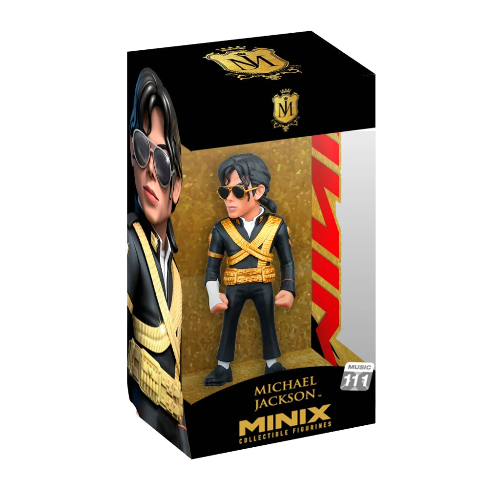 Michael Jackson Minix Sammelfigur in schwarzer Uniform mit goldenen Akzenten und Sonnenbrille