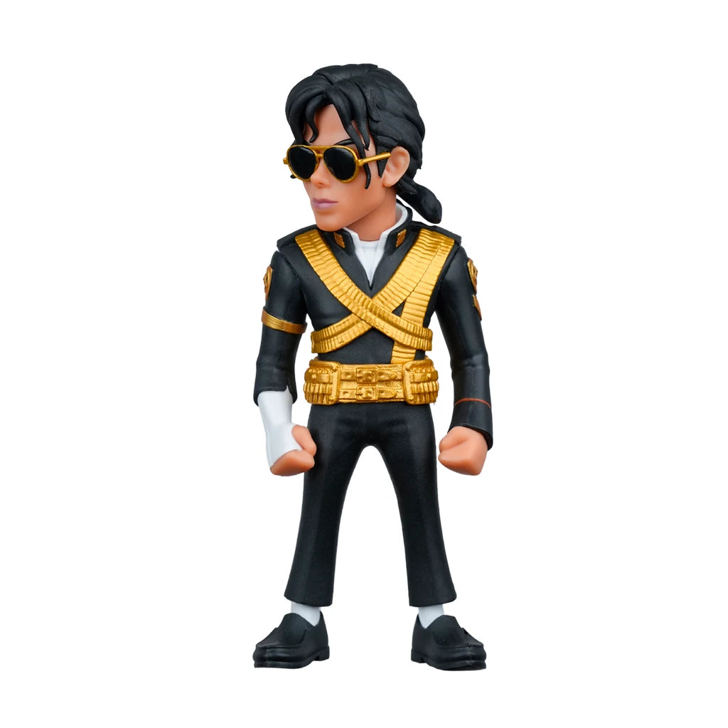 Michael Jackson Actionfigur mit Sonnenbrille und schwarzer Uniform mit goldenen Akzenten