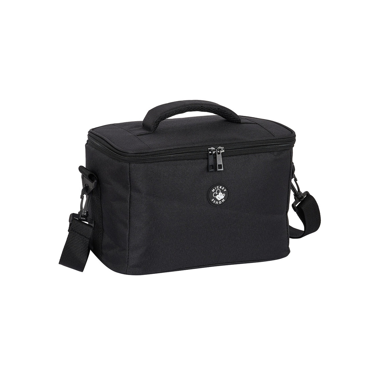 Schwarze Kühltasche mit Tragegriff und abnehmbarem Schultergurt sowie Mickey Mouse Logo