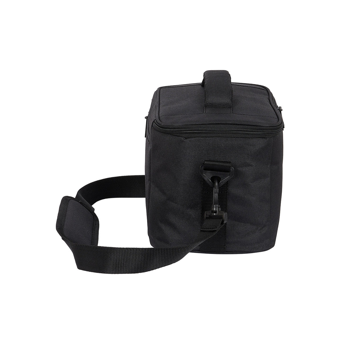 Schwarze quadratische Kühltasche mit Tragegriff und abnehmbarem Schultergurt