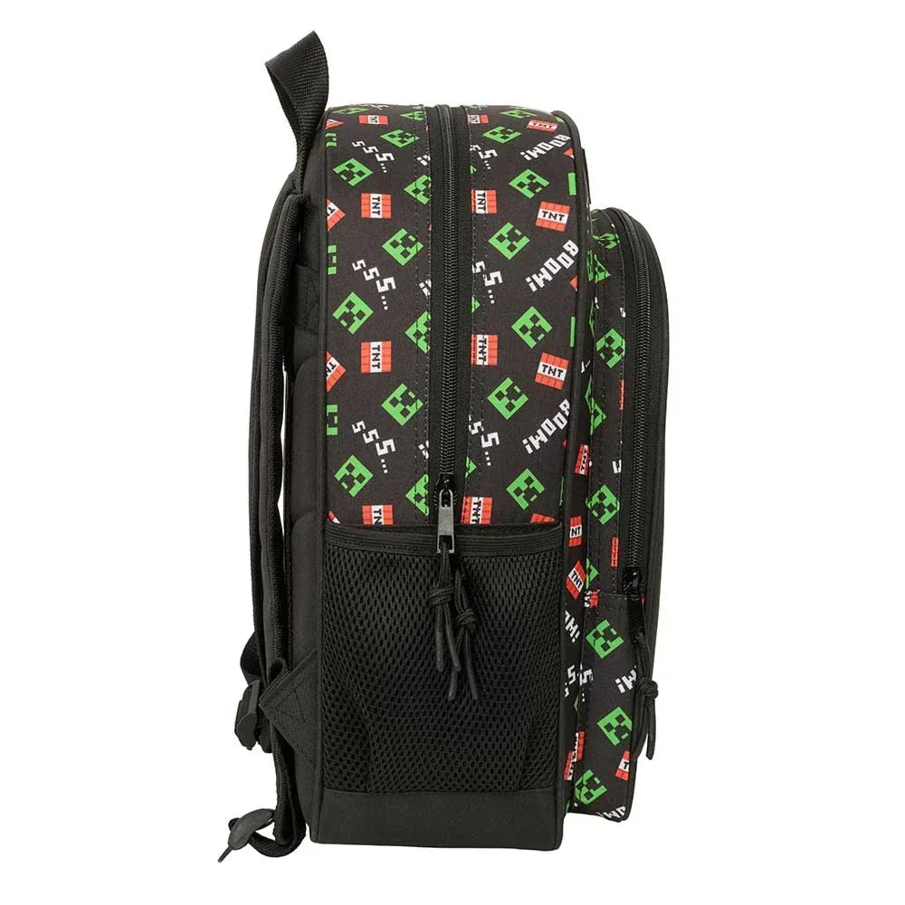 Minecraft Rucksack mit Creeper- und TNT-Muster, Seitenansicht