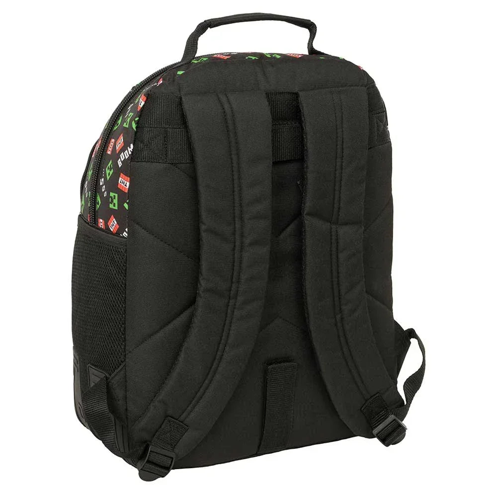 Schwarzer Rucksack mit Minecraft-Motiven, Rückansicht