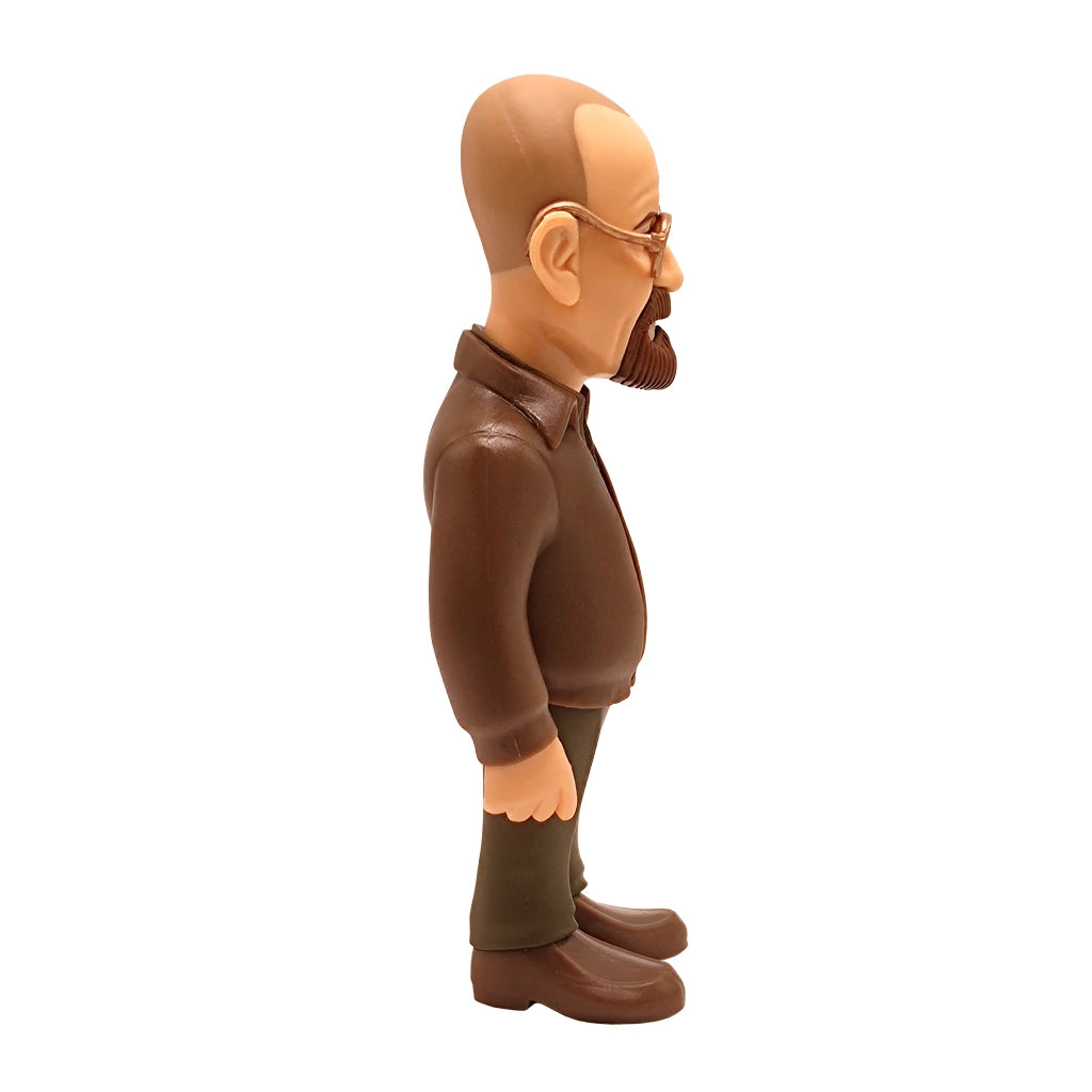 Figur eines Mannes mit Glatze, Bart und Brille in braunem Hemd und Hose, Seitenansicht