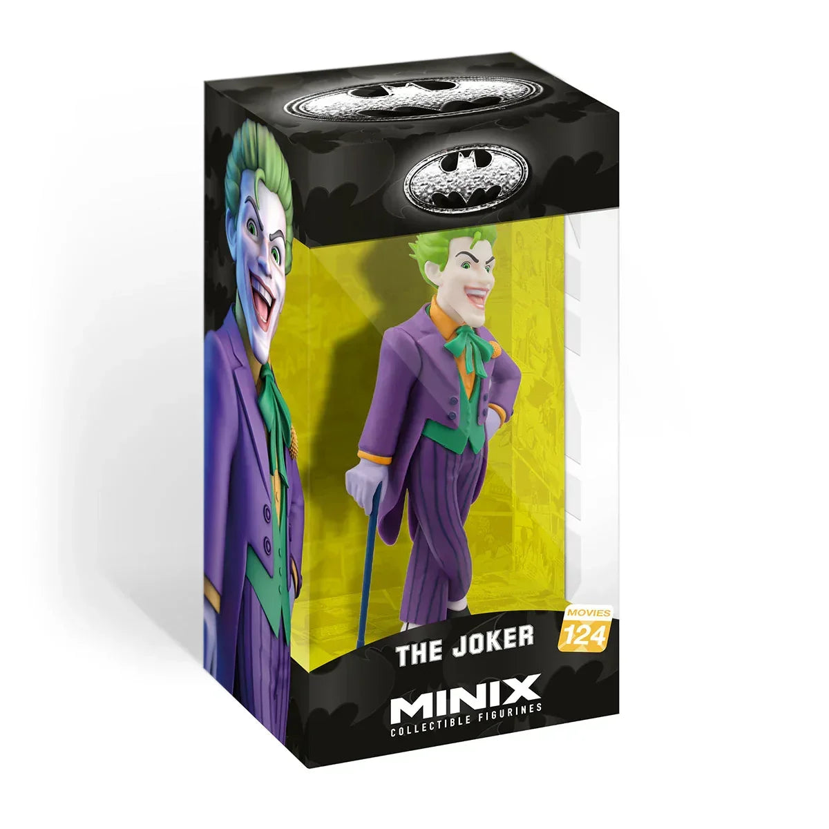 Minix The Joker Sammelfigur in lila Anzug und grünem Haar, in transparenter Verpackung
