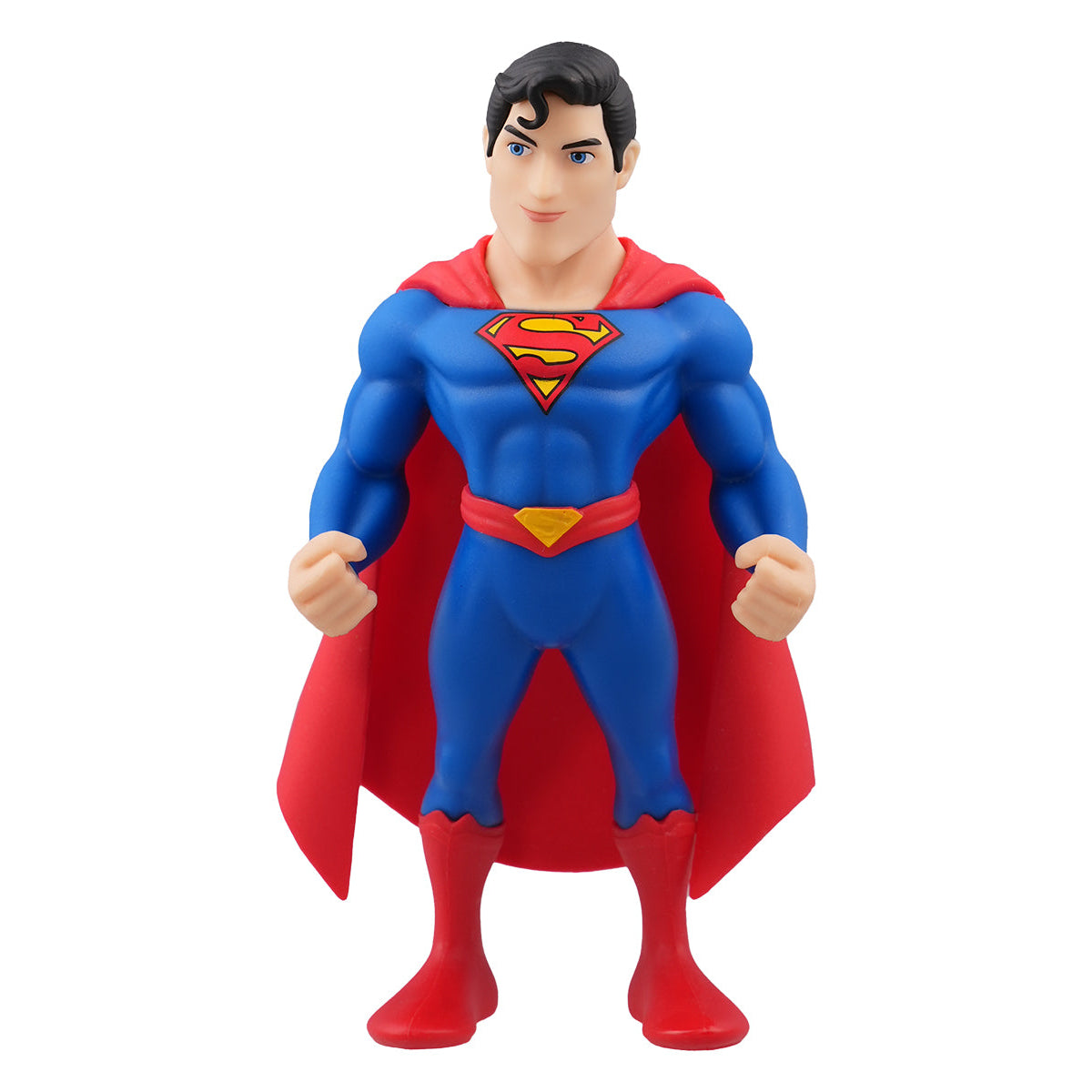 Superman-Figur in blauem Anzug mit rotem Umhang und Stiefeln