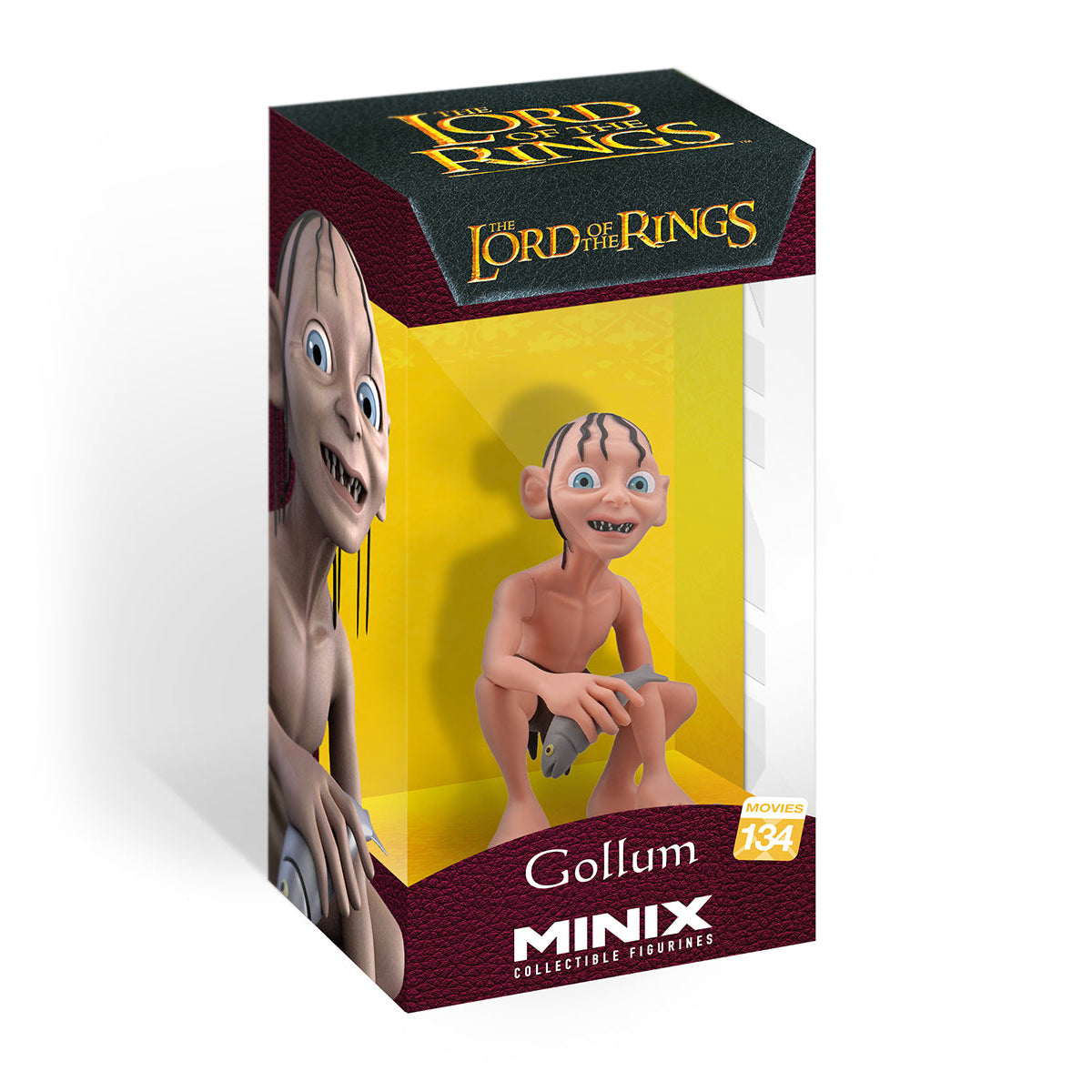 Gollum Minix Sammelfigur in Verpackung, kniend mit Fisch, Herr der Ringe Logo