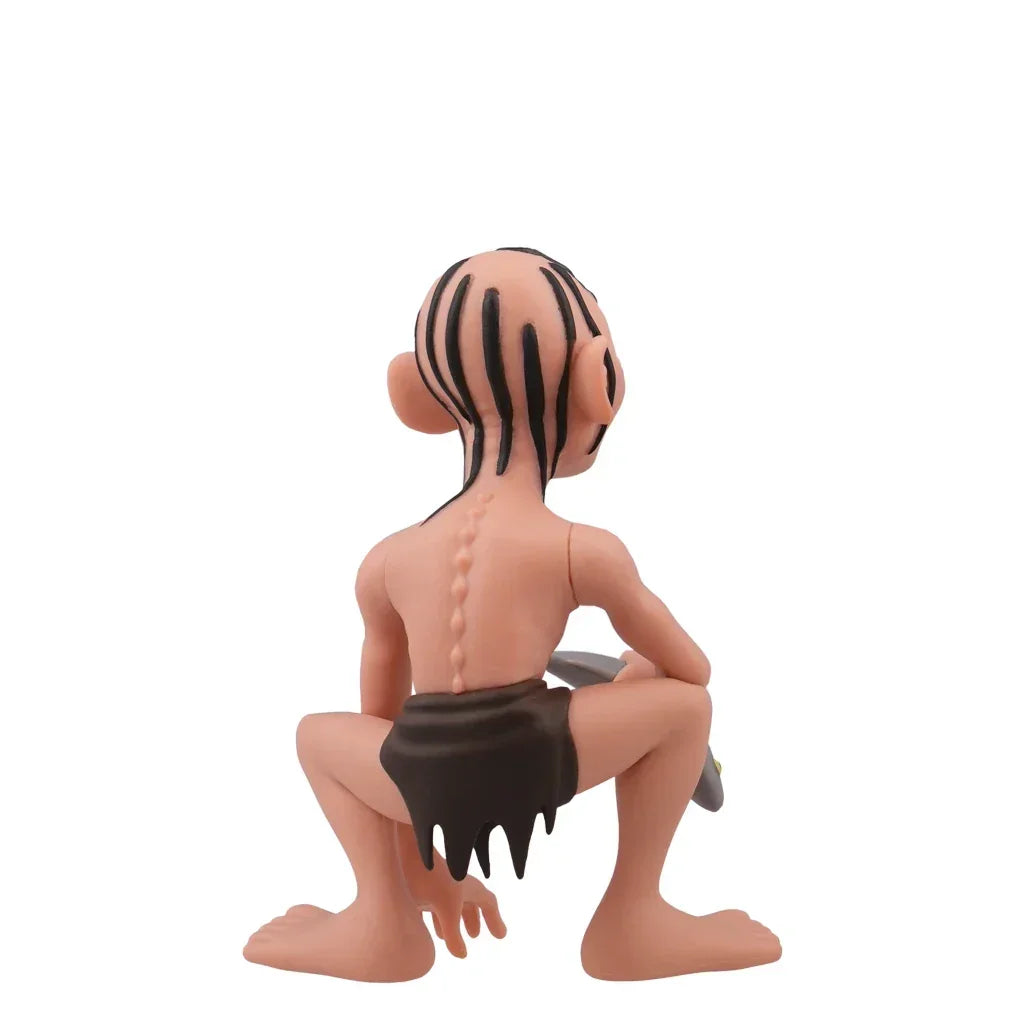 Gollum Figur von hinten, hockend, mit schwarzem Lendenschurz und schwarzem Haar