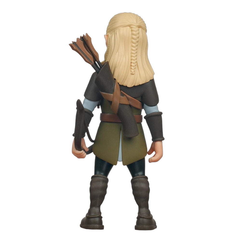 Rückansicht einer Legolas-Figur mit blondem Zopf, Köcher und Bogen