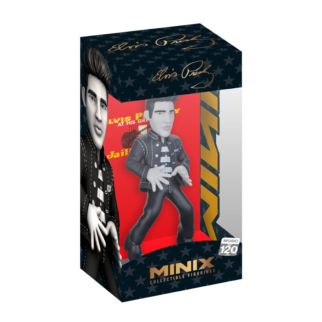Minix Sammelfigur von Elvis Presley in einer bedruckten Fensterbox