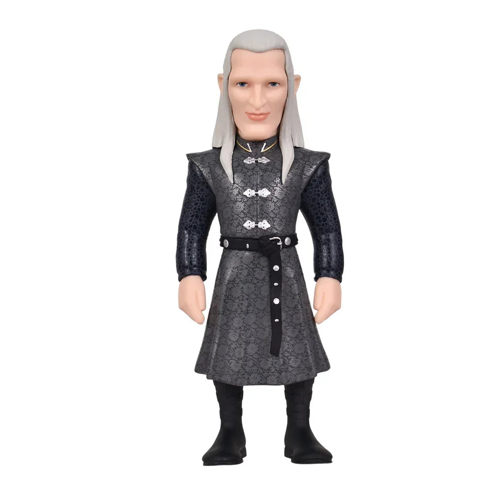 Sammelfigur von Daemon Targaryen mit langem silbernem Haar und grauem Mantel