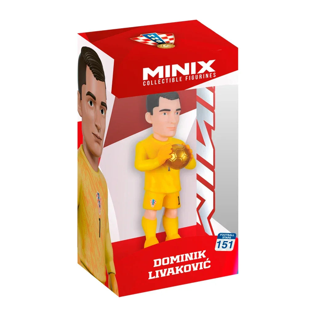 Minix Sammelfigur von Dominik Livaković in gelbem Torwarttrikot mit goldenem Fußball