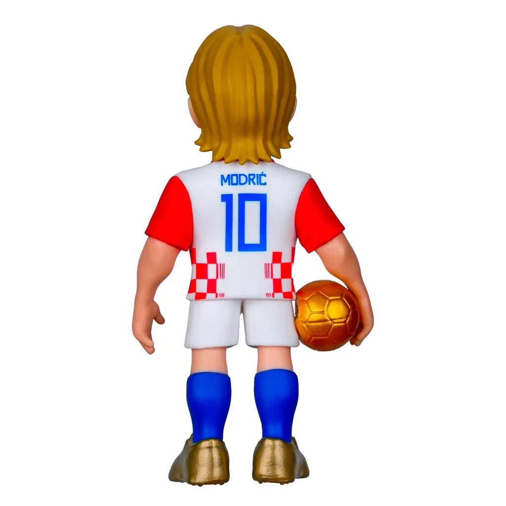 Rückansicht einer Modric-Figur mit der Nummer 10 auf dem Trikot und einem goldenen Ball