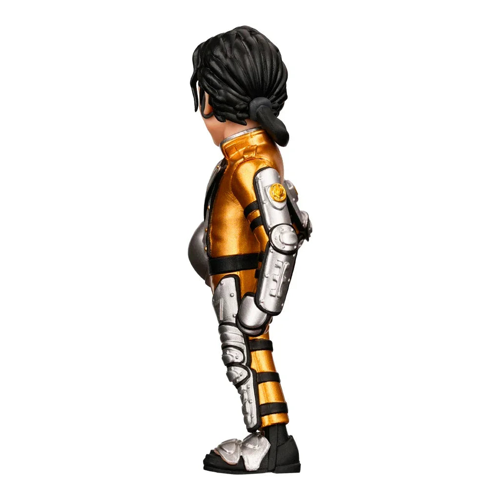 Figur von einem Mann in einem goldenen und silbernen Raumanzug mit schwarzem Zopf