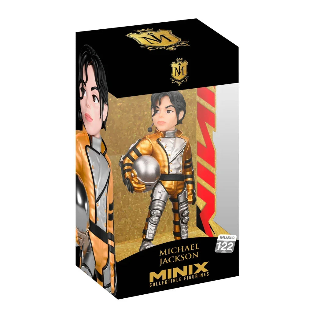 Michael Jackson Minix Sammelfigur in gold-silbernem Anzug, Helm haltend, in transparenter Box