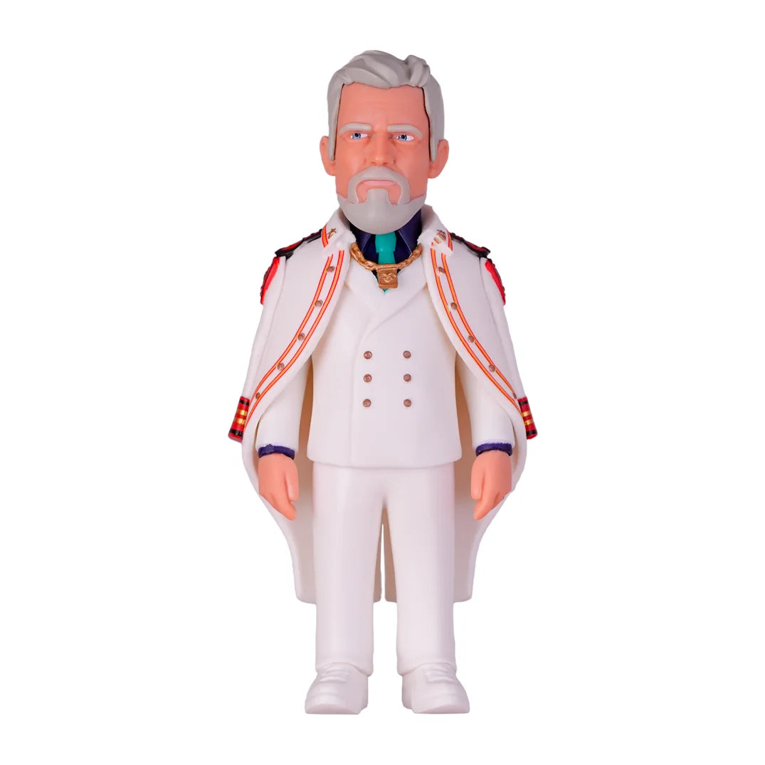 Sammelfigur eines Mannes mit grauem Bart in weißer Uniform mit Umhang
