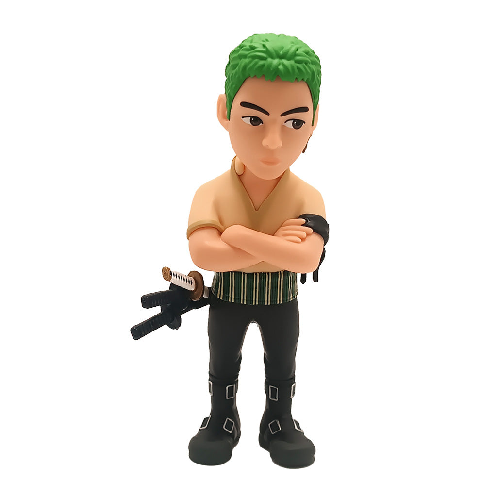 Sammelfigur von Roronoa Zoro mit gruenem Haar und Schwertern