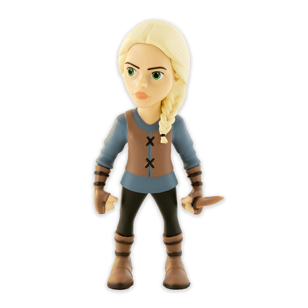Spielfigur einer blonden Frau mit Zopf in mittelalterlicher Kleidung