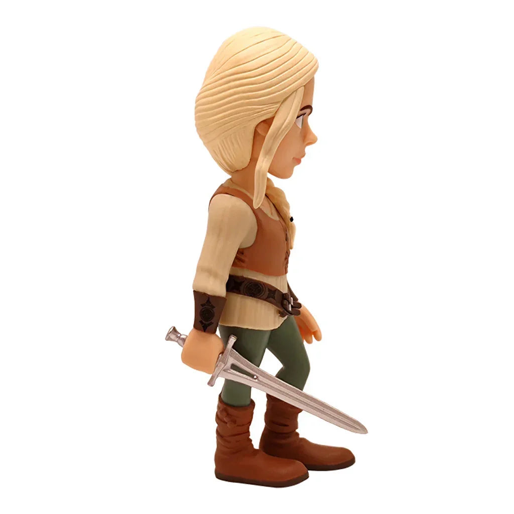 Sammelfigur einer blonden Frau in mittelalterlicher Kleidung mit einem Schwert in der Hand