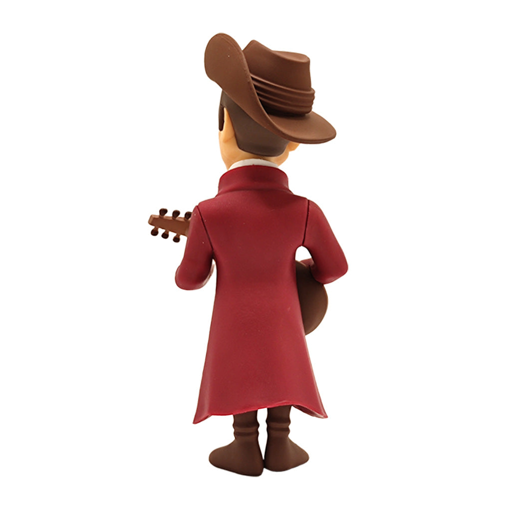 Rueckansicht einer Cowboy Figur mit Gitarre und braunem Hut