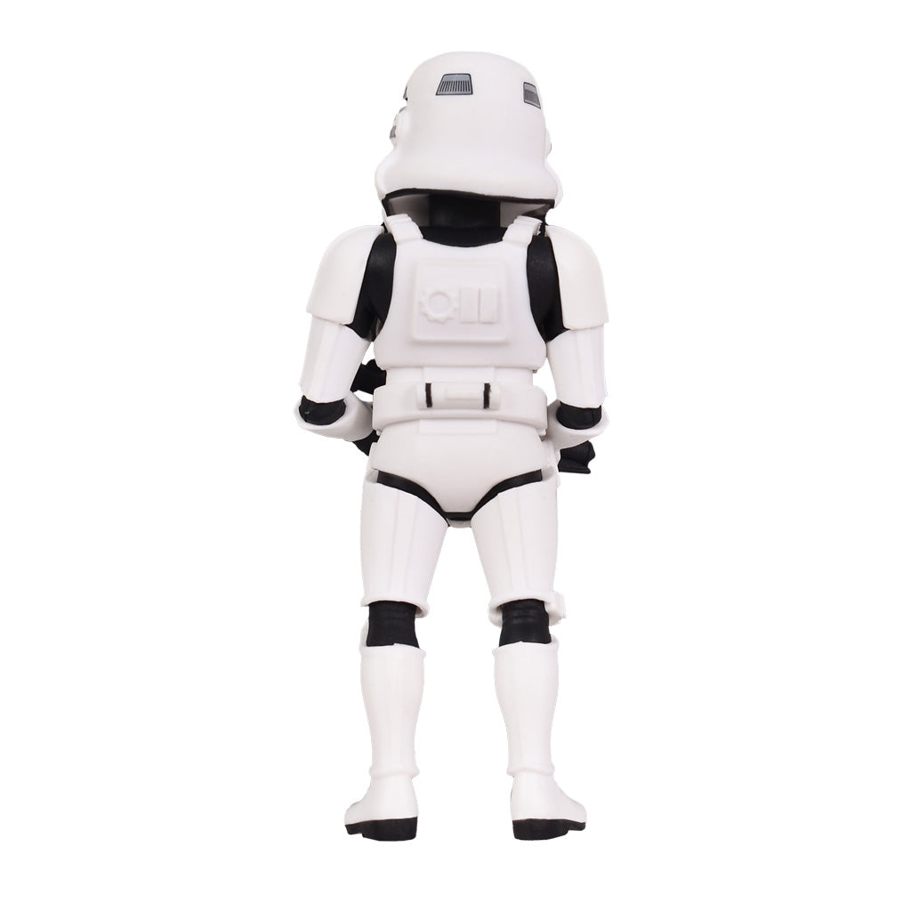 Rueckansicht einer Stormtrooper Actionfigur in weisser Ruestung