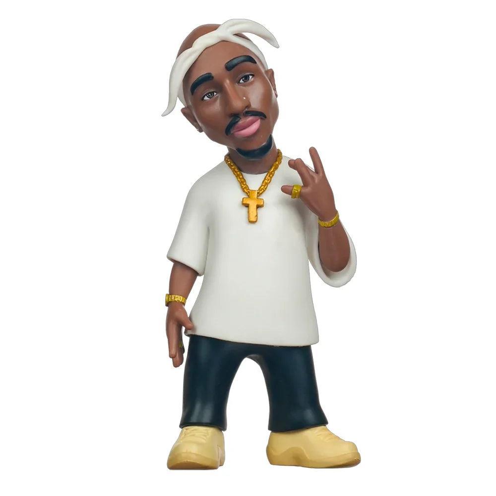 Tupac Shakur Funko Pop Figur mit weißem Bandana, T-Shirt, goldener Kette und Ringen