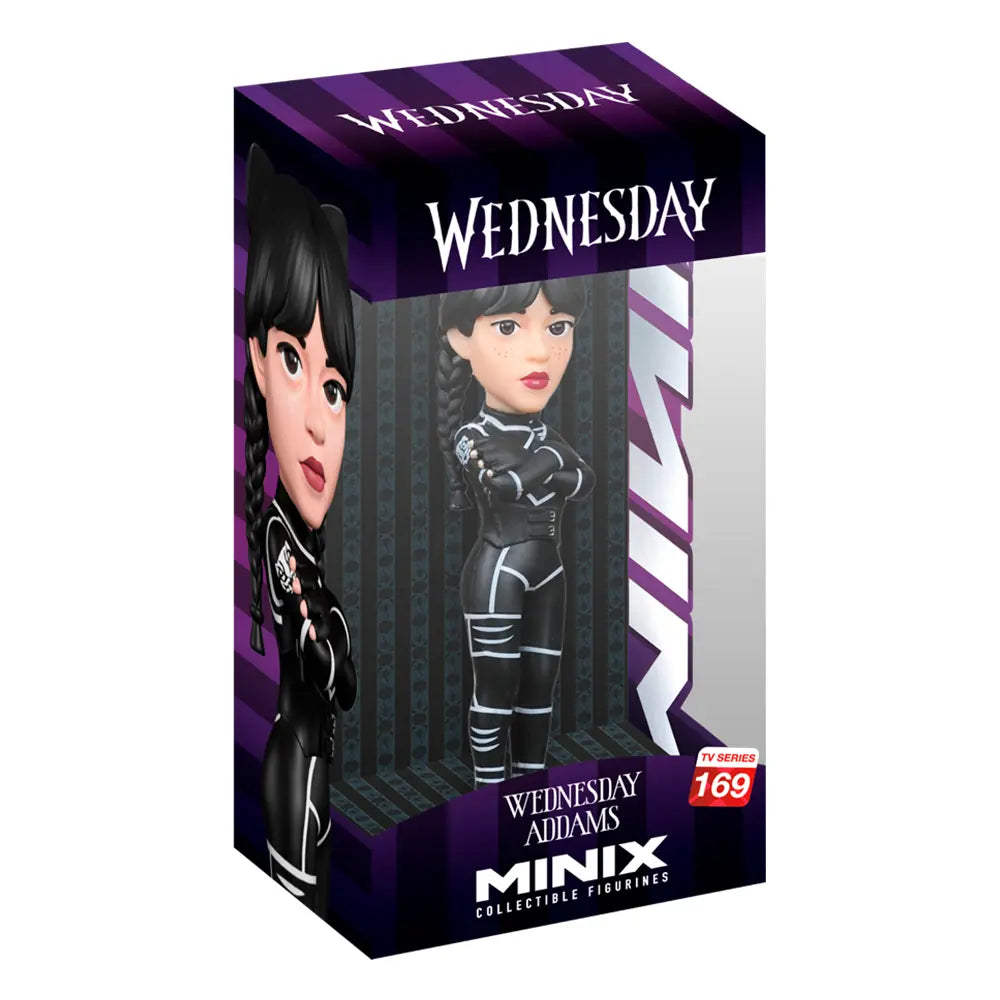 Wednesday Addams Minix Sammelfigur in schwarzem Anzug mit Zöpfen