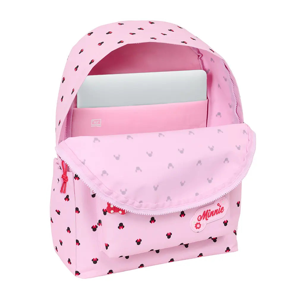 Rosa Rucksack mit Minnie Maus Muster und Laptopfach