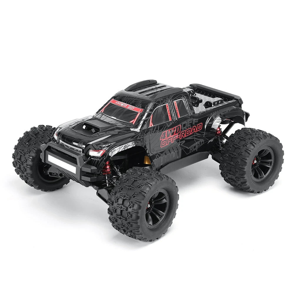 Schwarzer ferngesteuerter Monstertruck mit roten Akzenten und 4WD Offroad-Schriftzug
