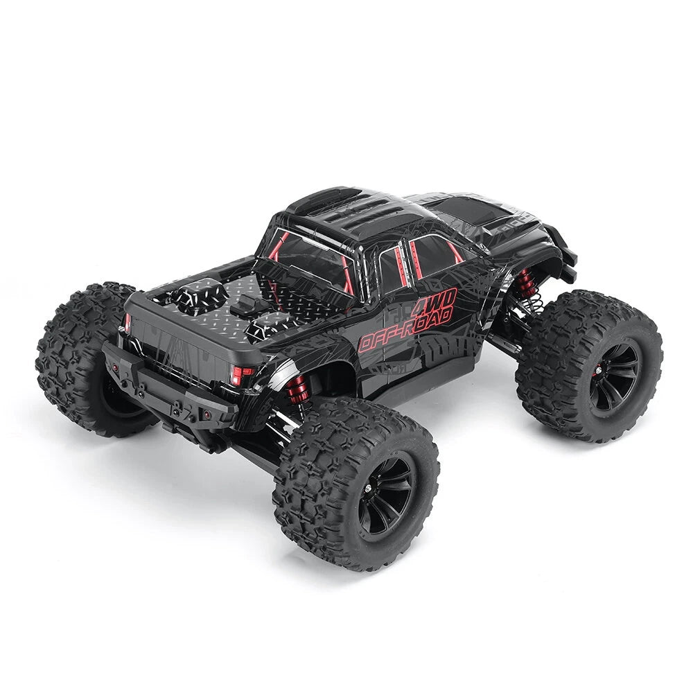 Schwarzer ferngesteuerter Offroad-Truck mit roten Akzenten