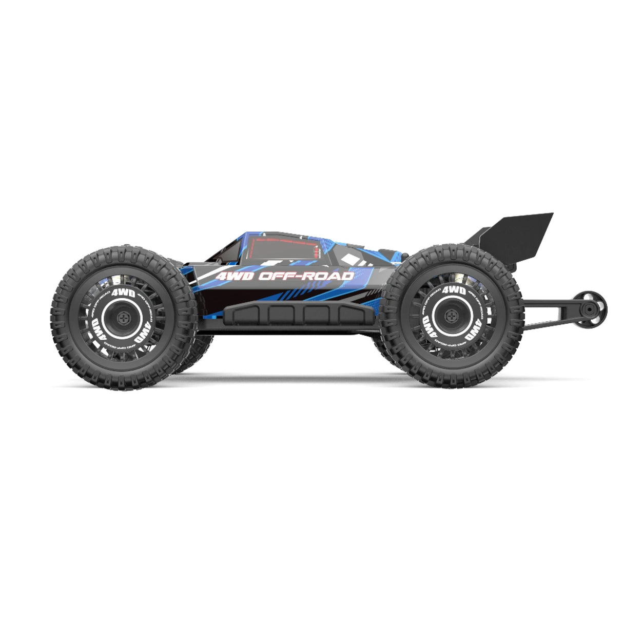 Blaues und schwarzes 4WD Offroad RC Auto mit großen Reifen und Heckspoiler