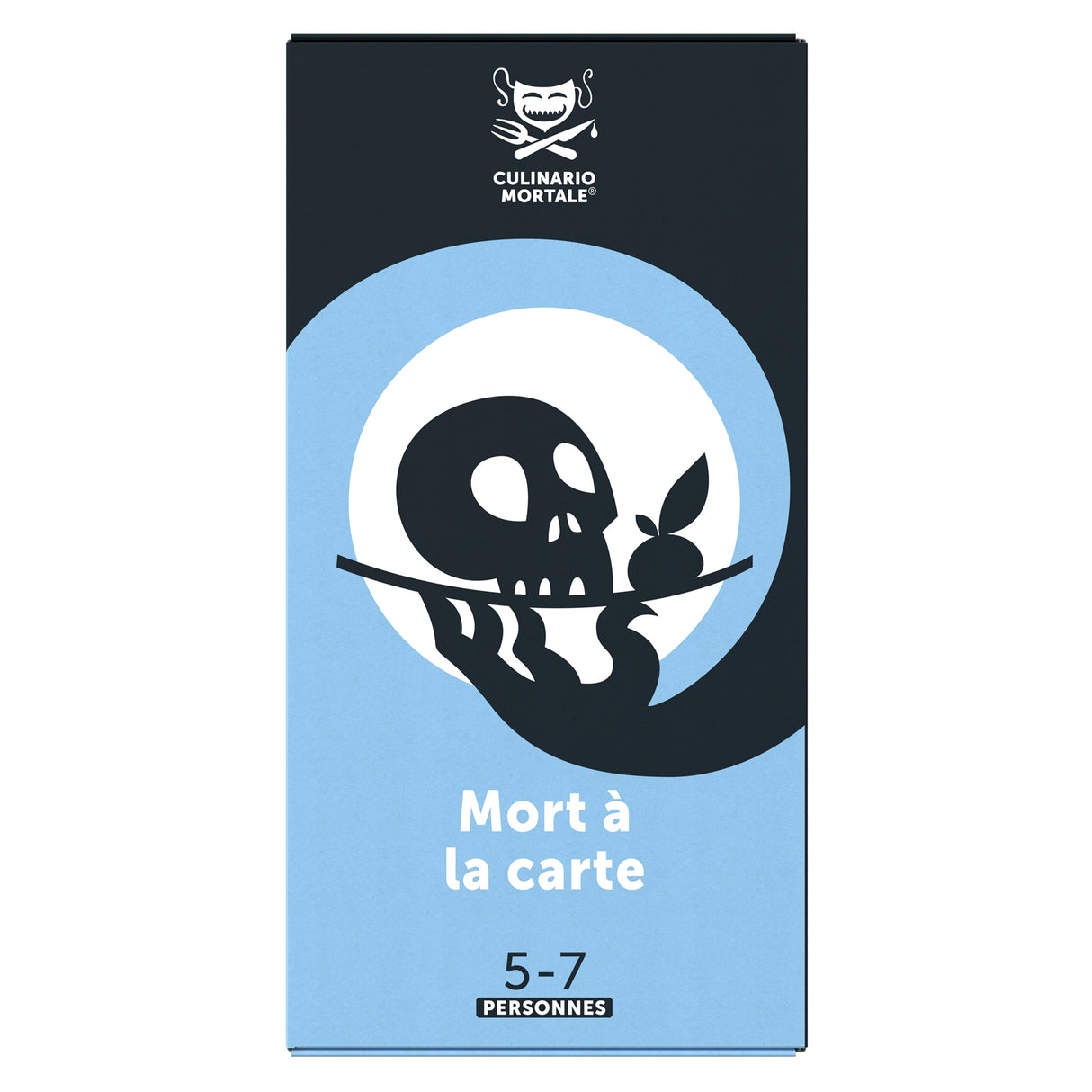 Culinar io Mortale Mort à la carte Spielbox mit Totenkopf und Apfel auf einem Tablett