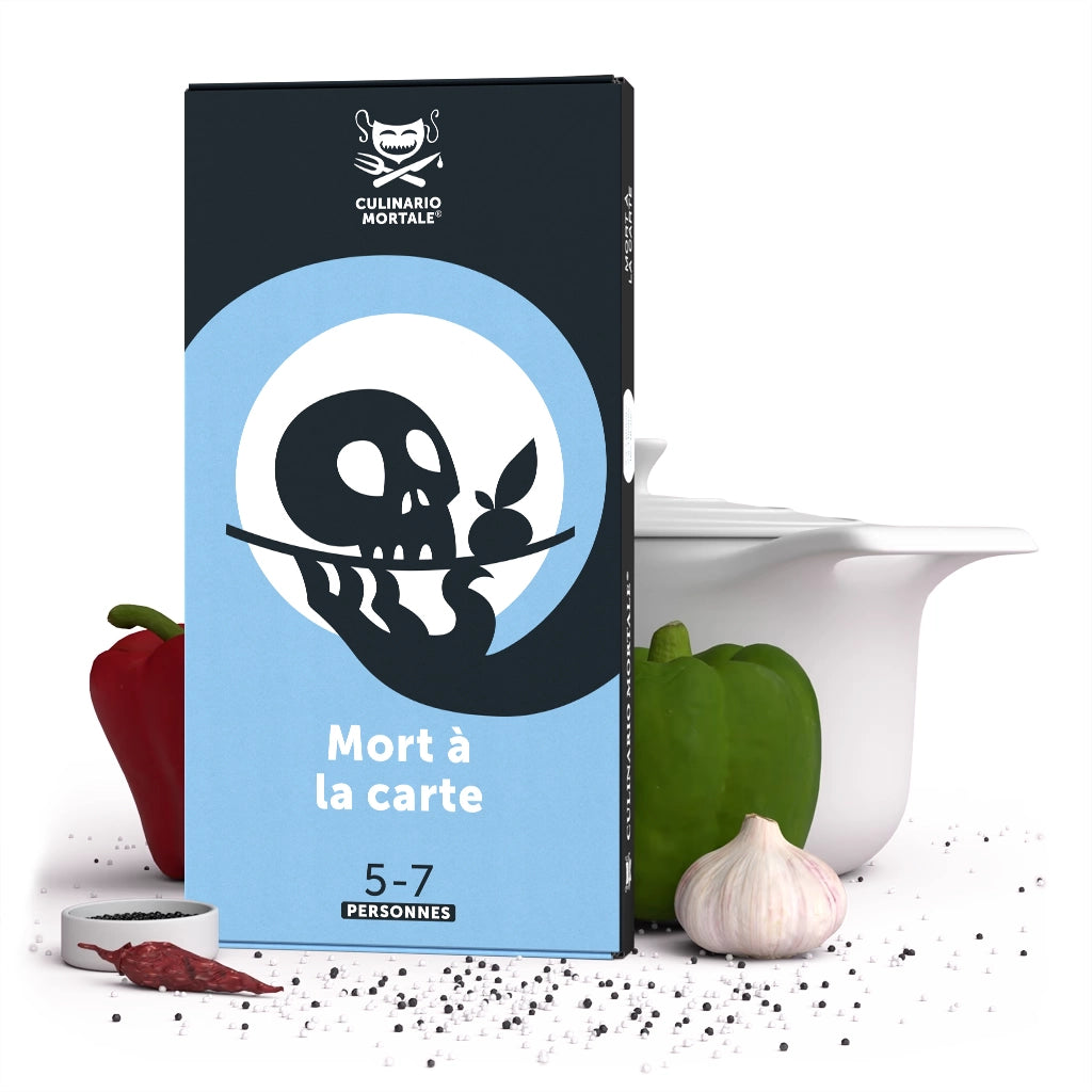 Culinar io Mortale Mort à la carte Spielbox mit Paprika Knoblauch und Gewürzen