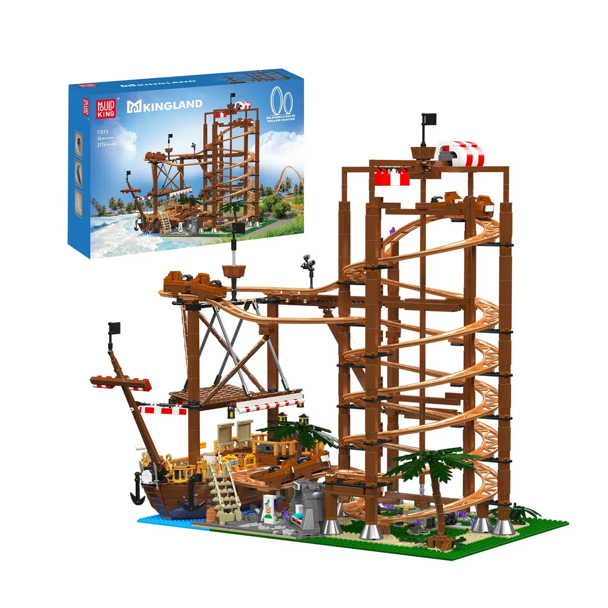 Kingland Achterbahn-Bausatz mit Piratenschiff und Palmen