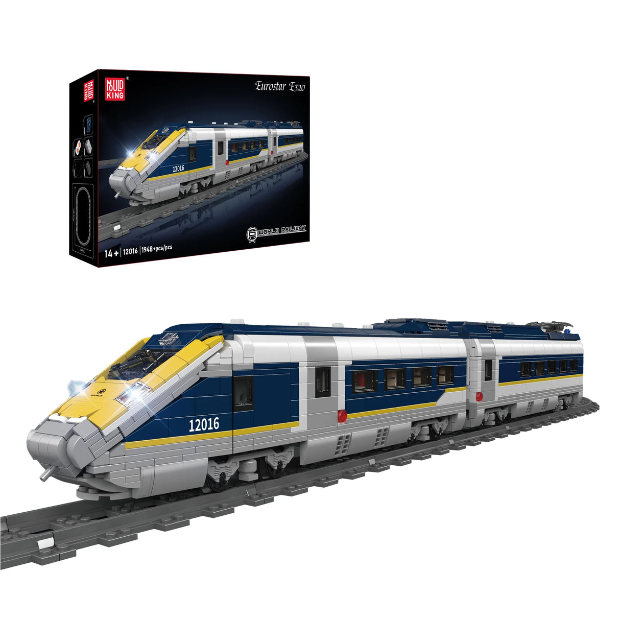 Modell eines Eurostar E320 Zuges aus Bausteinen mit Verpackung