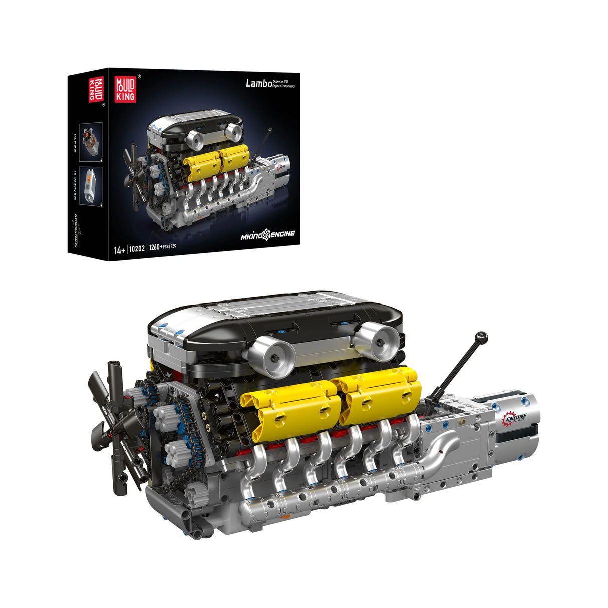 Modellbausatz eines Lambo V12 Motors mit Getriebe und Verpackung