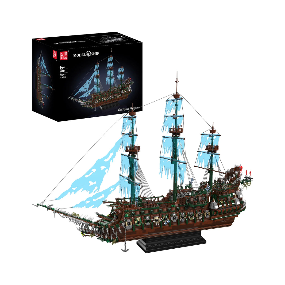 Modellschiff The Flying Dutchman mit blauen Segeln und schwarzer Verpackung