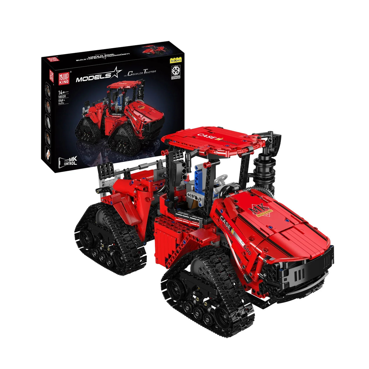 Roter Mould King Crawler Traktor Bausatz mit schwarzer Verpackung