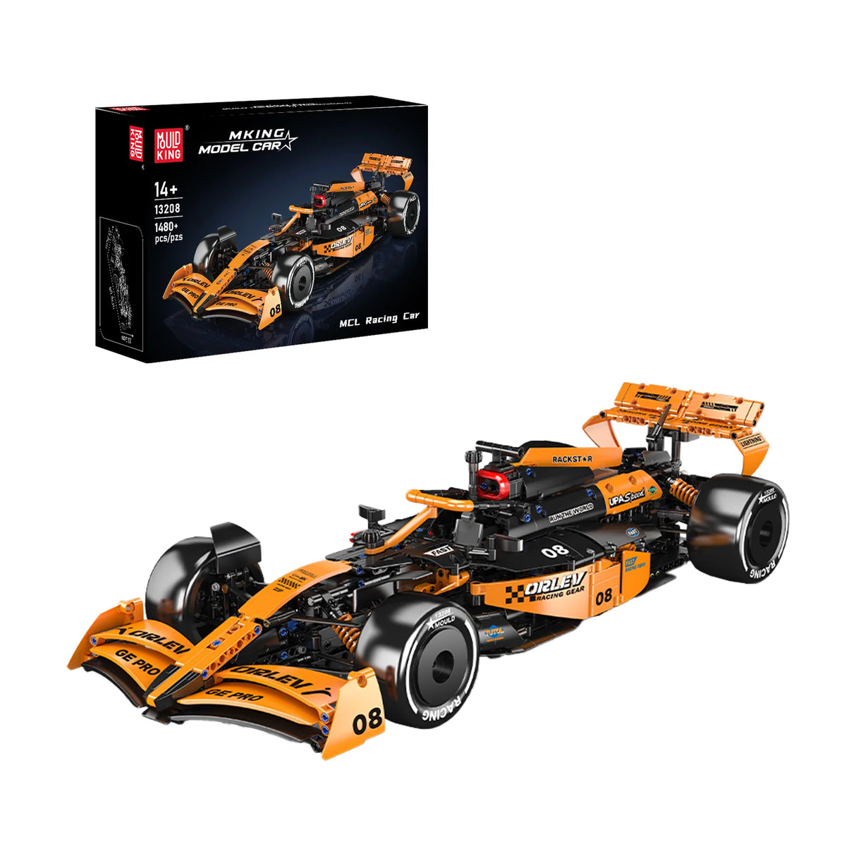 Mould King Modellauto MCL Rennwagen Bausatz in Schwarz und Orange mit 1480 Teilen