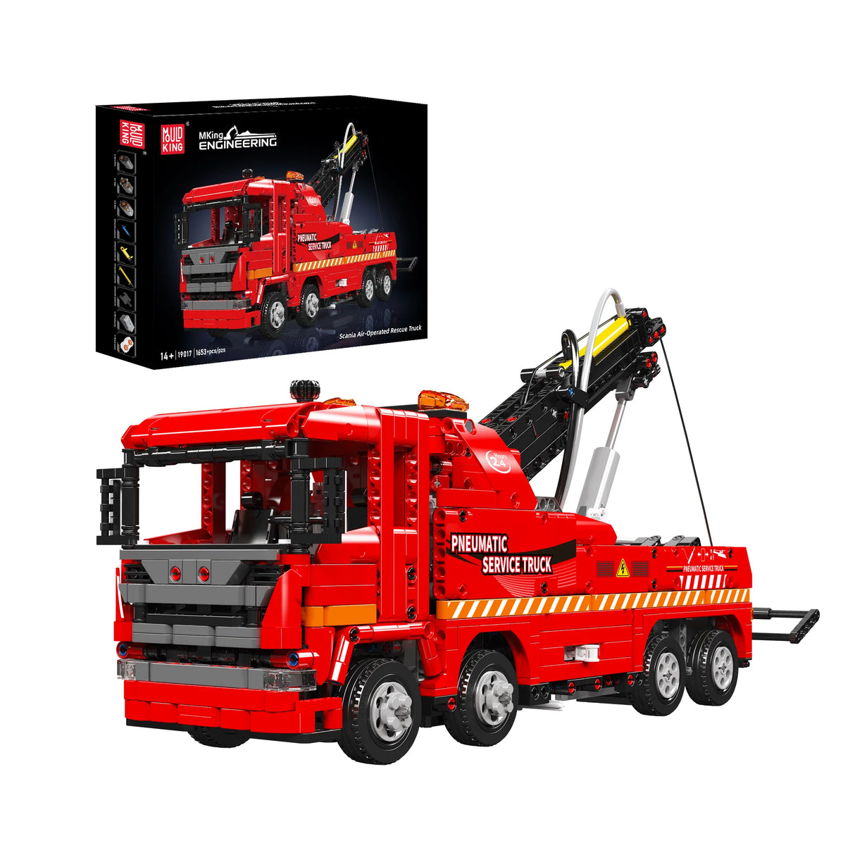 Roter Pneumatik-Abschleppwagen Bausatz mit schwarzer Verpackung