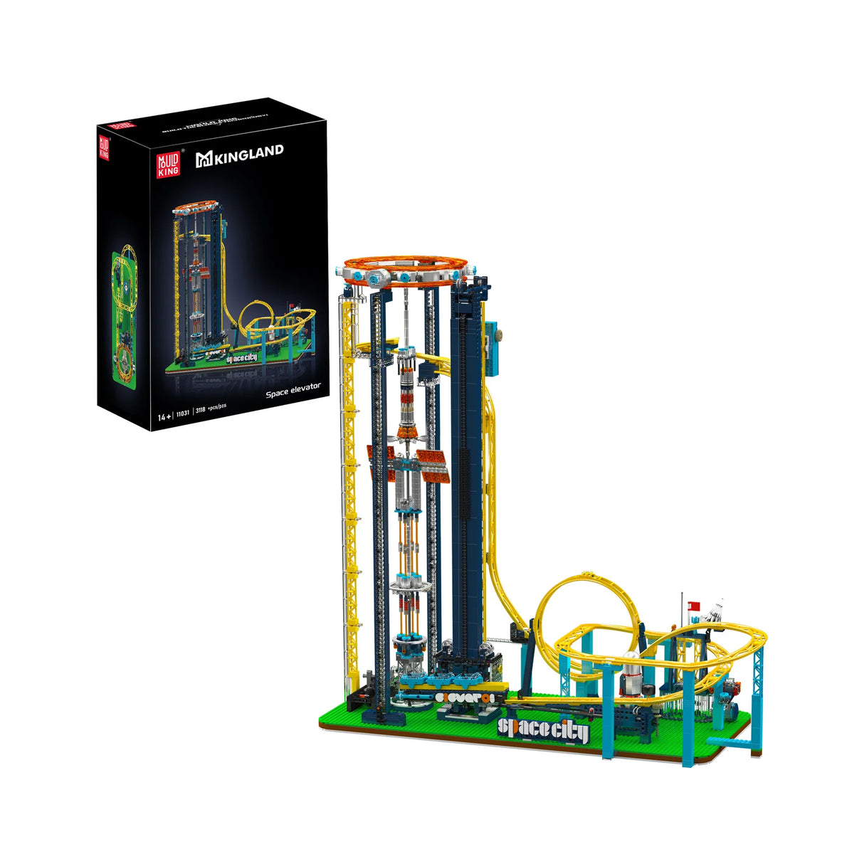 Kingland Space City Weltraumaufzug Bausatz mit Achterbahn und Aufzug
