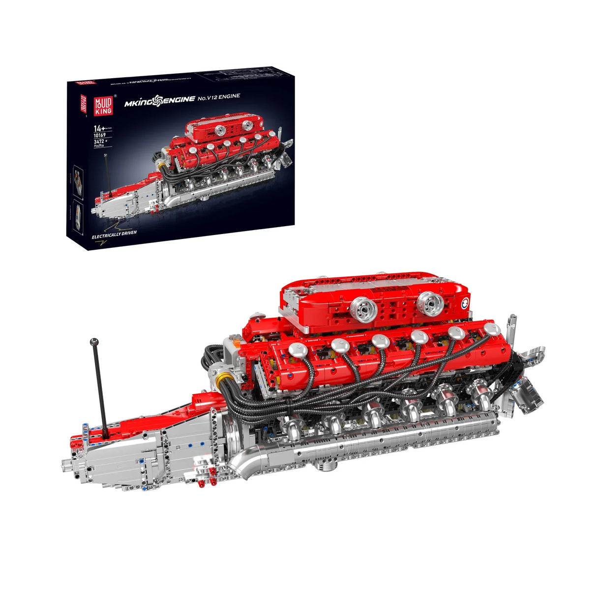 Mould King V12 Motor Bausatz mit 3472 Teilen und schwarzer Verpackung