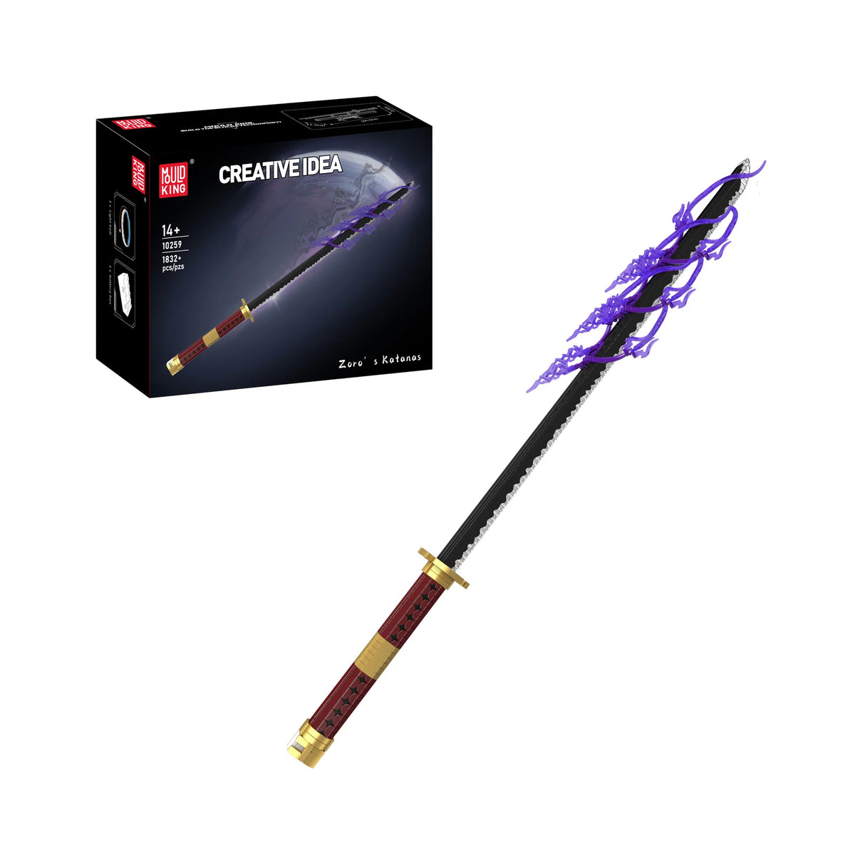 Mould King Creative Idea Zoro's Katanas Bausatz mit 1832 Teilen und einer violetten Klinge