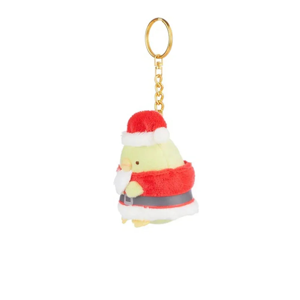 Plüsch Schlüsselanhänger in Form eines gelben Kükens mit Weihnachtsmannkostüm