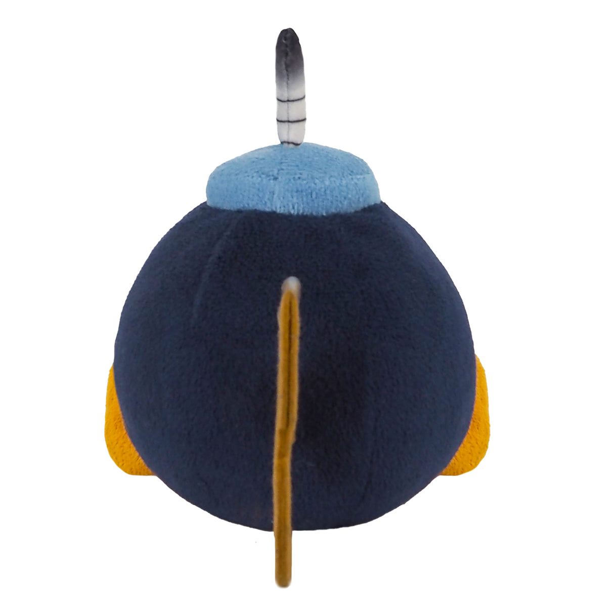 Plüschfigur Bombe aus Stoff mit blauer Kappe und gelben Details