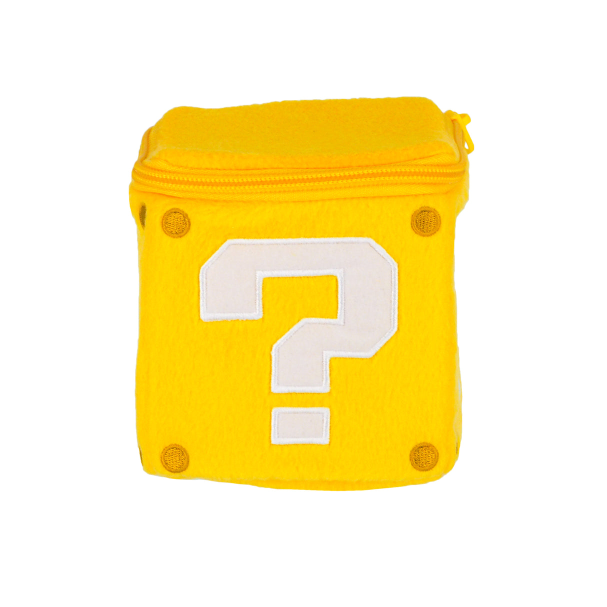 Gelbe Plüschtasche in Form eines Fragezeichenblocks aus Super Mario