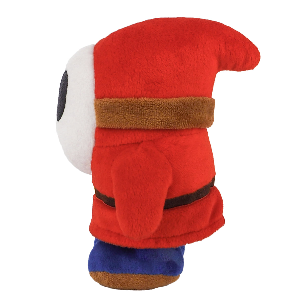 Plüschfigur Shy Guy in rotem Gewand mit weißer Maske von der Seite