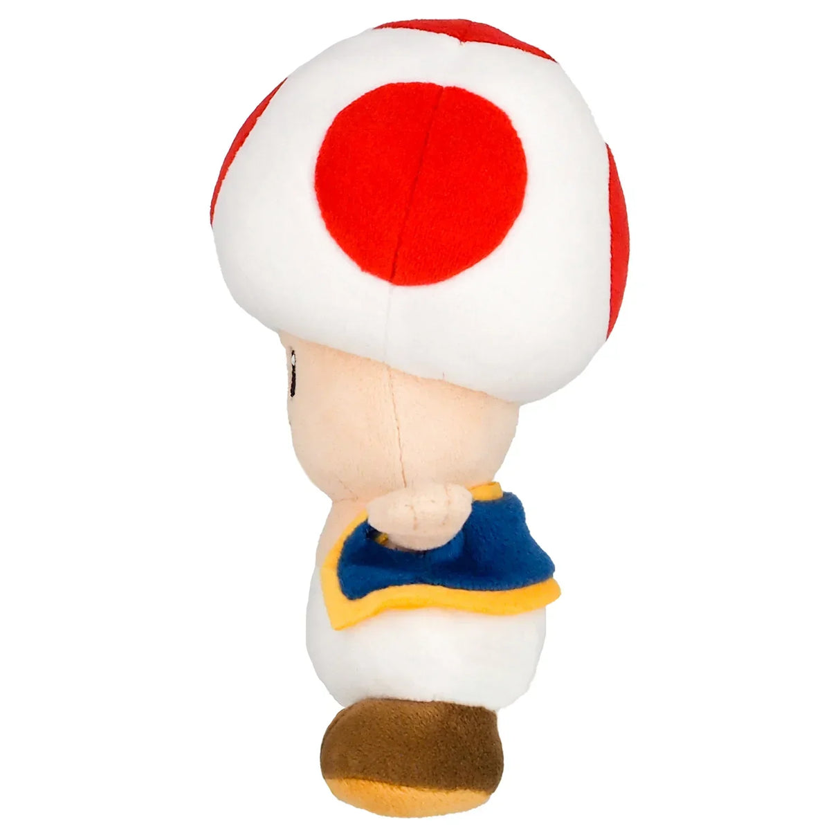 Plüschfigur Toad aus Super Mario mit weiß rotem Pilzhut und blauer Weste