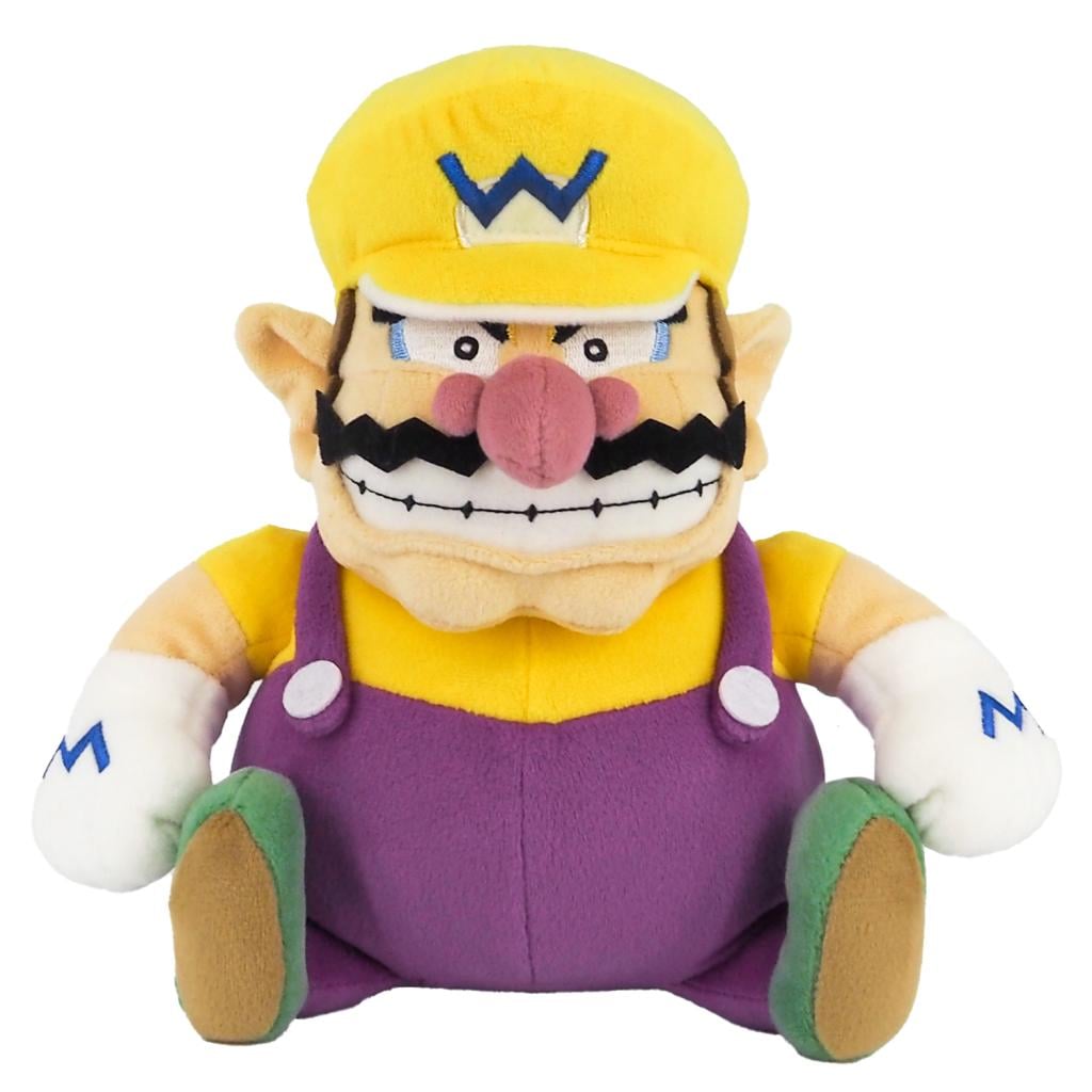Wario Plüschtier mit gelbem Hemd, lila Latzhose und gelber Mütze mit blauem W